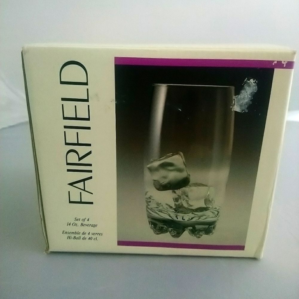 Vintage ItalCrystal Fairfield Italian Glass Highball Glasses Set of 4 14oz Boxed